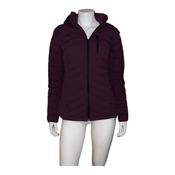 Nautica Women's Hooded Packable Short Puffer Coat Purple Tulip Q221886 Small NWT - Picture 2 of 11